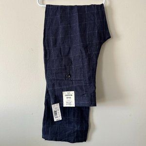 Murano Baird McNutt 'Alex' Slim-Fit Checkered Linen Blue Dress Slacks, 32x32